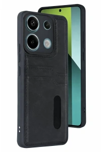Xiaomi Redmi 15C 4G Sara Kartvizitli Deri Kılıf - Siyah
