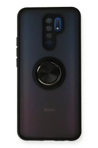 Xiaomi Redmi 9 Kılıf Montreal Yüzüklü Silikon Kapak - Siyah