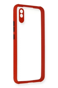Xiaomi Redmi 9A Kılıf Miami Şeffaf Silikon - Kırmızı
