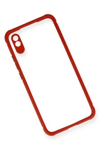 Xiaomi Redmi 9A Kılıf Miami Şeffaf Silikon - Kırmızı