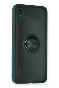 Xiaomi Redmi 9A Kılıf Montreal Yüzüklü Silikon Kapak - Yeşil