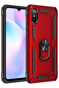 Xiaomi Redmi 9A Kılıf Sofya Yüzüklü Silikon Kapak - Kırmızı