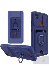 Xiaomi Redmi 9C Kılıf Zuma Kartvizitli Yüzüklü Silikon - Lacivert