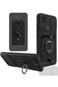 Xiaomi Redmi 9C Kılıf Zuma Kartvizitli Yüzüklü Silikon - Siyah