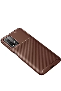 Xiaomi Redmi 9T Kılıf Auto Focus Karbon Kapak - Kahverengi