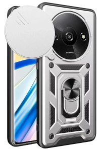 Xiaomi Redmi A3 4G Kılıf Pars Lens Yüzüklü Silikon - Gümüş