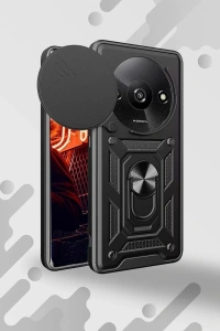 Xiaomi Redmi A3 4G Kılıf Pars Lens Yüzüklü Silikon - Siyah