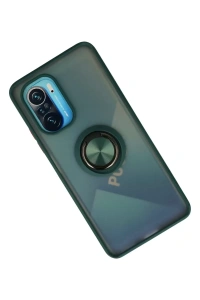 Xiaomi Redmi K40 Kılıf Montreal Yüzüklü Silikon Kapak - Yeşil