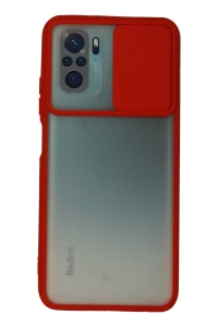 Xiaomi Redmi Note 10 Kılıf Palm Buzlu Kamera Sürgülü Silikon - Kırmızı