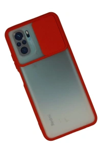 Xiaomi Redmi Note 10 Kılıf Palm Buzlu Kamera Sürgülü Silikon - Kırmızı