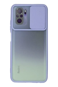 Xiaomi Redmi Note 10 Kılıf Palm Buzlu Kamera Sürgülü Silikon - Lila