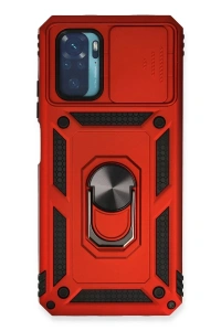 Xiaomi Redmi Note 10 Kılıf Pars Lens Yüzüklü Silikon - Kırmızı