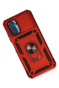 Xiaomi Redmi Note 10 Kılıf Pars Lens Yüzüklü Silikon - Kırmızı