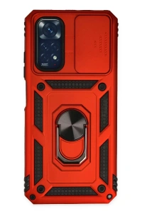 Xiaomi Redmi Note 11 Kılıf Pars Lens Yüzüklü Silikon - Kırmızı