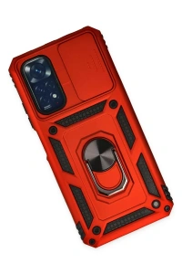 Xiaomi Redmi Note 11 Kılıf Pars Lens Yüzüklü Silikon - Kırmızı