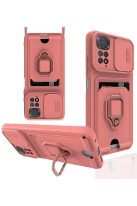Xiaomi Redmi Note 11 Kılıf Zuma Kartvizitli Yüzüklü Silikon - Pembe