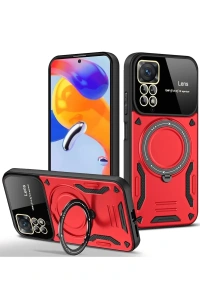 Xiaomi Redmi Note 11 Pro Kılıf Joy Lens Standlı Kapak - Kırmızı