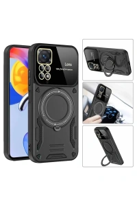 Xiaomi Redmi Note 11 Pro Kılıf Joy Lens Standlı Kapak - Kırmızı