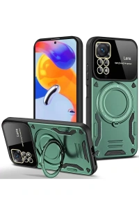 Xiaomi Redmi Note 11 Pro Kılıf Joy Lens Standlı Kapak - Koyu Yeşil