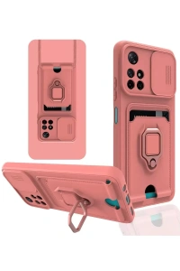 Xiaomi Redmi Note 11T Kılıf Zuma Kartvizitli Yüzüklü Silikon - Pembe