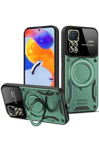 Xiaomi Redmi Note 12 Pro 4G Kılıf Joy Lens Standlı Kapak - Koyu Yeşil