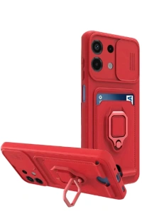 Xiaomi Redmi Note 13 4G Kılıf Zuma Kartvizitli Yüzüklü Silikon - Kırmızı