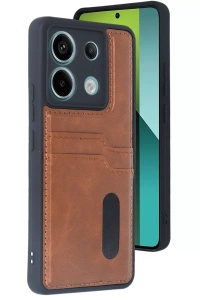 Xiaomi Redmi Note 13 Pro 4G Kılıf Sara Kartvizitli Deri Kılıf - Taba