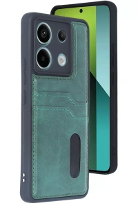Xiaomi Redmi Note 13 Pro 5G Kılıf Sara Kartvizitli Deri Kılıf - Koyu Yeşil