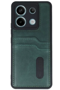 Xiaomi Redmi Note 13 Pro 5G Kılıf Sara Kartvizitli Deri Kılıf - Koyu Yeşil