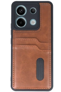 Xiaomi Redmi Note 13 Pro 5G Kılıf Sara Kartvizitli Deri Kılıf - Taba
