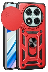 Xiaomi Redmi Note 14 Pro 5G Kılıf Pars Lens Yüzüklü Silikon - Kırmızı