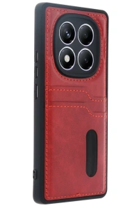 Xiaomi Redmi Note 14 Pro 5G Kılıf Sara Kartvizitli Deri Kılıf - Kırmızı