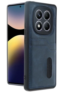Xiaomi Redmi Note 14 Pro 5G Kılıf Sara Kartvizitli Deri Kılıf - Lacivert