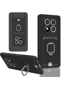 Xiaomi Redmi Note 14 Pro 5G Kılıf Zuma Kartvizitli Yüzüklü Silikon - Siyah