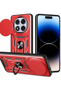 Xiaomi Redmi Note 14 Pro Plus Kılıf Pars Lens Yüzüklü Silikon - Kırmızı