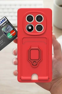 Xiaomi Redmi Note 14 Pro Plus Kılıf Zuma Kartvizitli Yüzüklü Silikon - Kırmızı