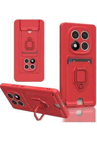 Xiaomi Redmi Note 14 Pro Plus Kılıf Zuma Kartvizitli Yüzüklü Silikon - Kırmızı