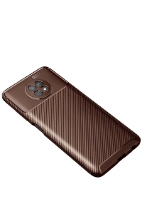 Xiaomi Redmi Note 9 5G Kılıf Auto Focus Karbon Kapak - Kahverengi