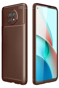 Xiaomi Redmi Note 9 5G Kılıf Auto Focus Karbon Kapak - Kahverengi