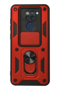 Xiaomi Redmi Note 9 Kılıf Pars Lens Yüzüklü Silikon - Kırmızı