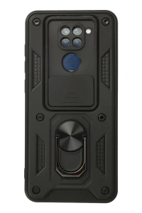 Xiaomi Redmi Note 9 Kılıf Pars Lens Yüzüklü Silikon - Siyah