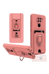 Xiaomi Redmi Note 9 Kılıf Zuma Kartvizitli Yüzüklü Silikon - Pembe