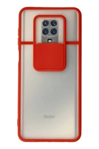 Xiaomi Redmi Note 9 Pro Kılıf Palm Buzlu Kamera Sürgülü Silikon - Kırmızı