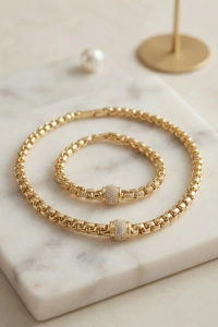 Xuping Singapur Zincir Model Kolye ve Bileklik Set