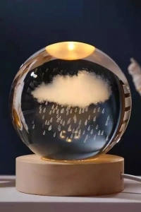 Yağmur Bulutu Tasarımlı Işıklı Cam Küre