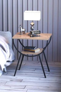 Yan Sehpa Komodin Metal Ayak CEVİZ