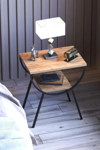 Yan Sehpa Komodin Metal Ayak CEVİZ