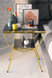 Yan Sehpa Komodin Metal Ayak Çift Gold Bendir