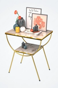 Yan Sehpa Komodin Metal Ayak Çift Gold Efes