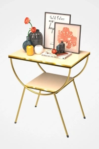 Yan Sehpa Komodin Metal Ayak Çift Gold Krem